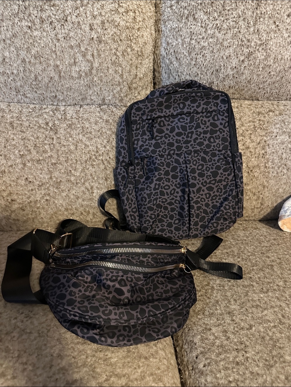 Women's Black Leopard Print Shoulder Bag Set - Stylish Crossbody & Mini Backpack